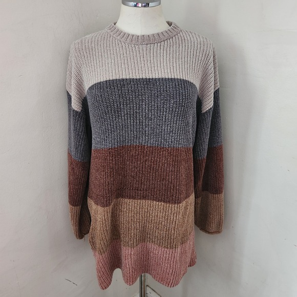 Lulus Sweaters - Lulus Womens Chenille Striped Crewneck Sweater Dress Multi Color Size M